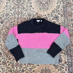 A.L.C. Striped Crewneck Sweater in Pink, Black & Gray